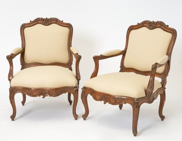 Set of Four Louis XV Style Beechwood Fauteuils a Chassis
