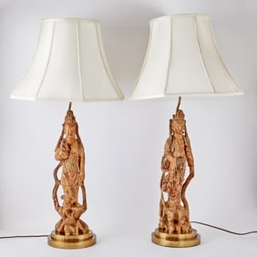 Pair of Plaster Chinese Figural Table Lamps