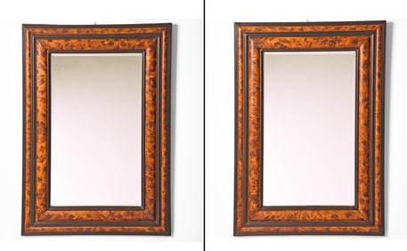 Pair of Part-Ebonized and Faux Tortoiseshell Paint-Decorated Mirrors
