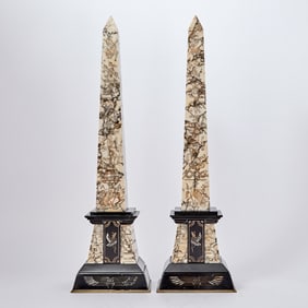 Pair of Egyptian Revival Incised-Marble Obelisks Late 19th century