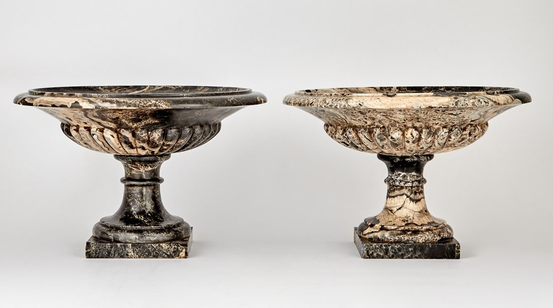 Pair of Neoclassical Style Variegated Black and White Marble Tazzas 20th Century (1 of 3)