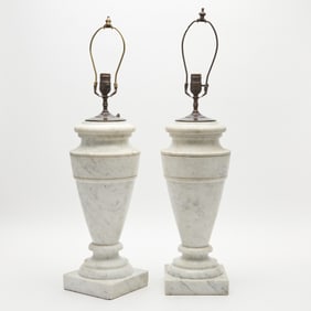 Pair of Neoclassical Style Marble Table Lamps 20th Century