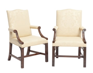 Set of Ten George III Style Upholstered Mahogany Dining Armchairs