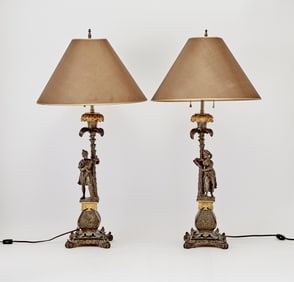 Pair of Charles X Gilt and Patinated Bronze Figural Candlesticks 19th Century