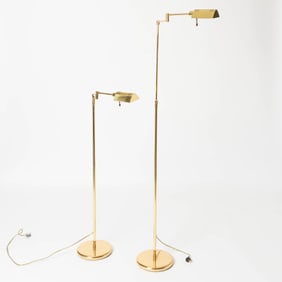 Pair of Holtkotter Leuchten Brass Finish Metal Telescopic and Swivel Arm Floor Lamps