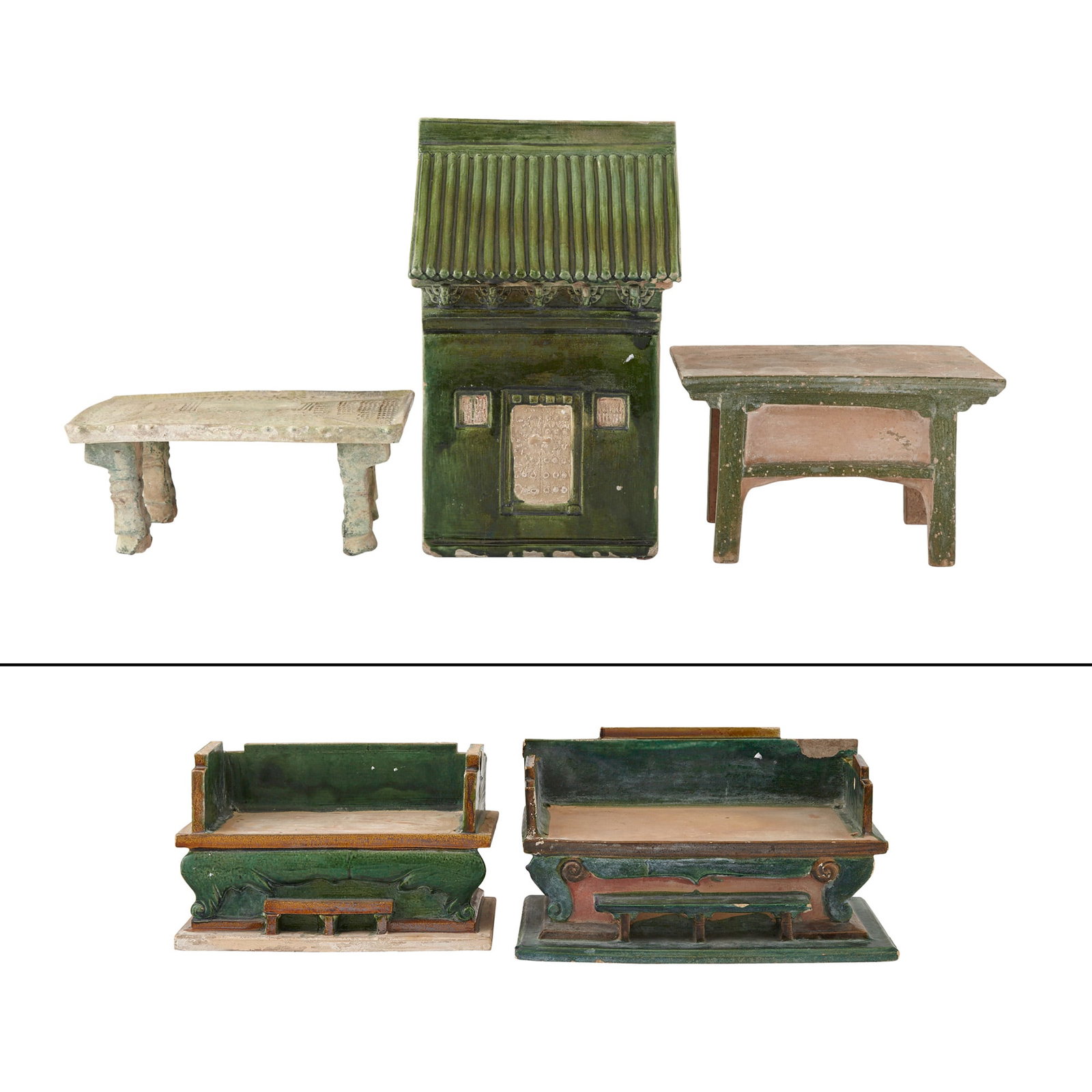 Five Chinese Sancai Glazed Pottery Items Tang, Ming Dynasties (1 of 8)