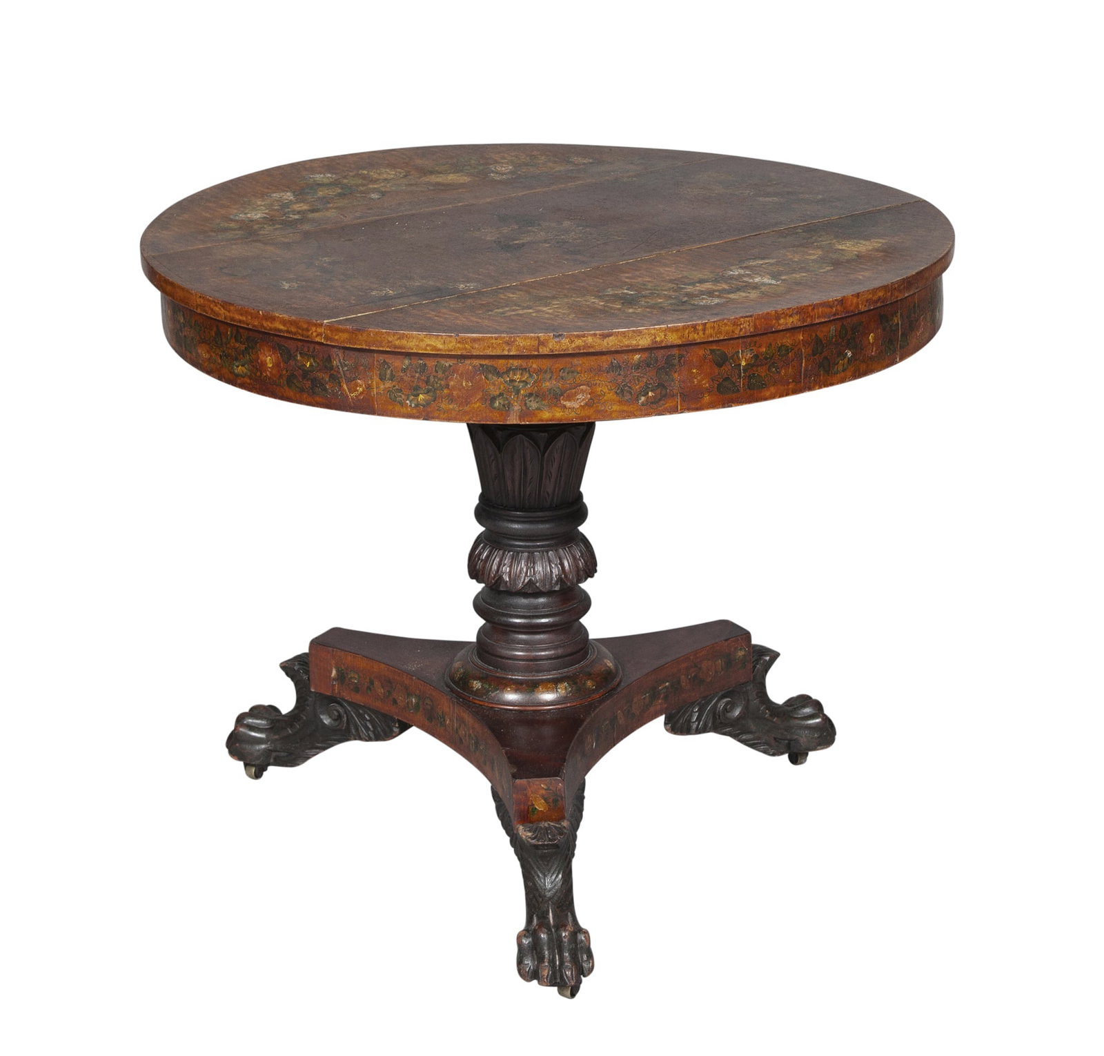 Classical Paint-decorated Maple and Mahogany Center Table Attributed to Anthony Quervelle, (1 of 3)