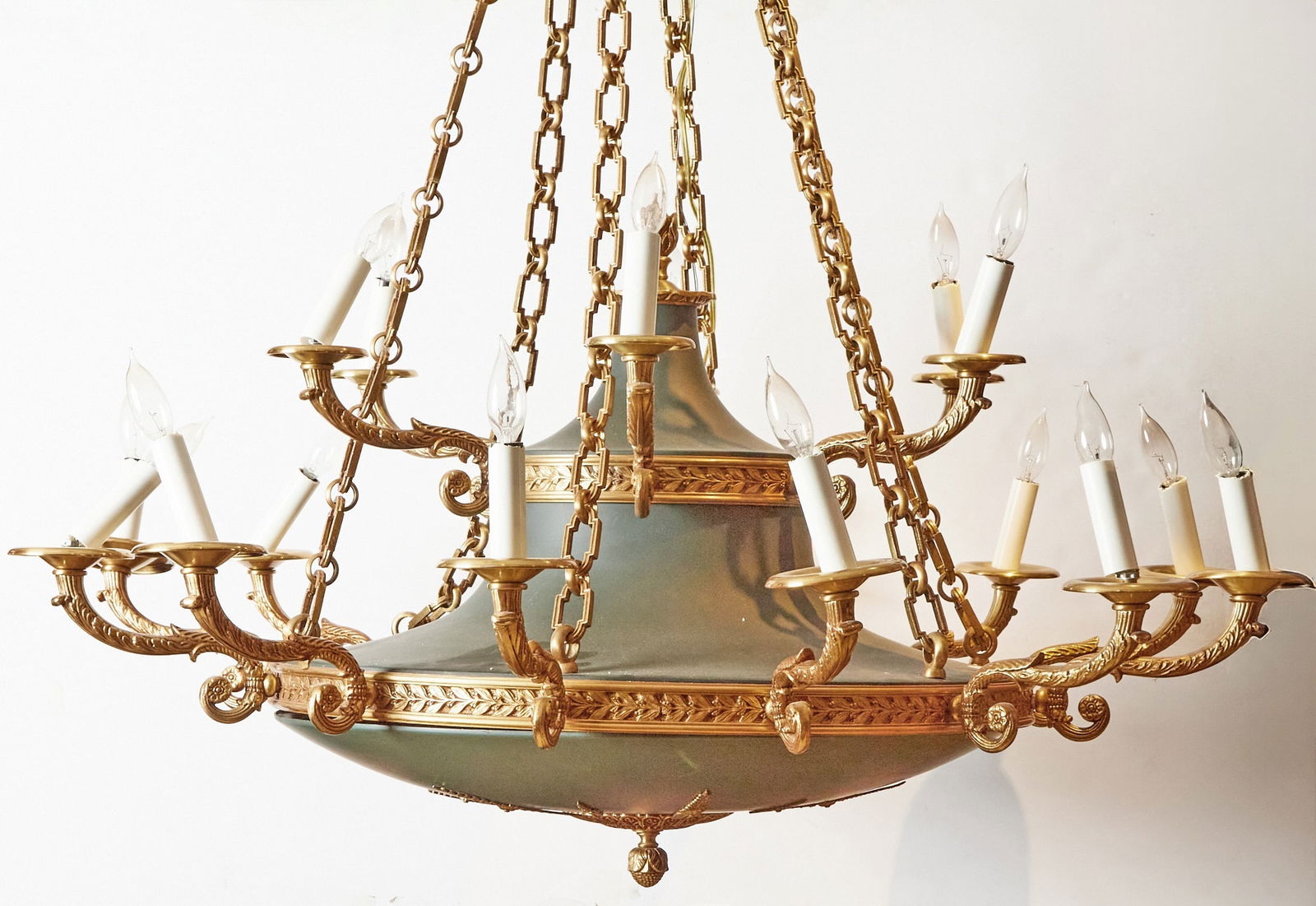 Empire Style Gilt and Patinated Metal Eighteen-Light Chandelier (1 of 3)