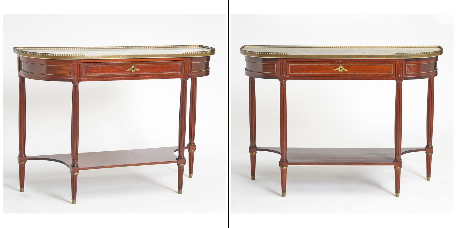 Pair of Louis XVI Style Marble Top Mahogany Dessert Tables (1 of 11)