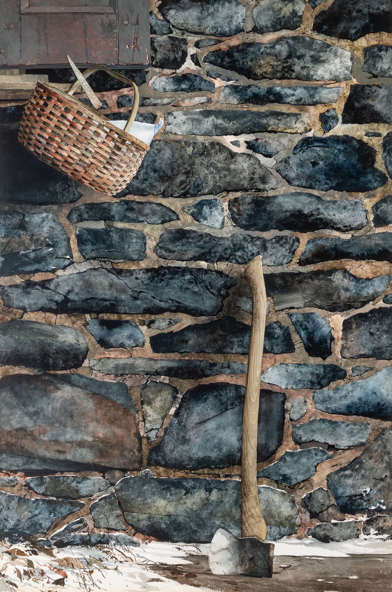 Peter Sculthorpe: Canadian, b. 1948Woodsman's BasketWatercolor on paperSight 58 x 38 1/2 inches (147.3 x 97.8 cm) (Framed 67 x 47 3/4 inches)