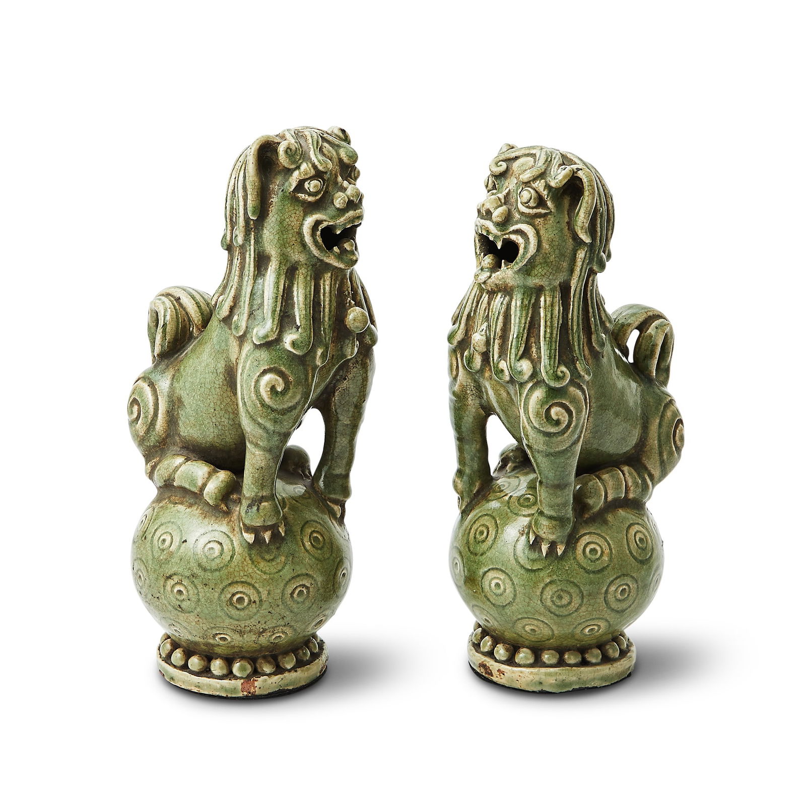 A Pair of Chinese Longquan-Style Celadon Lions (1 of 3)
