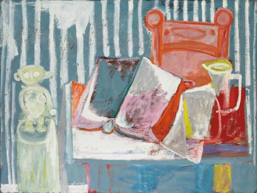 William Freed: American, 1928-1981Table Top Still Life Signed W. Freed (ll) and William Freed on the reverseOil on canvas31 3/4 x 42 inches Two 1/4 inch losses at lowe