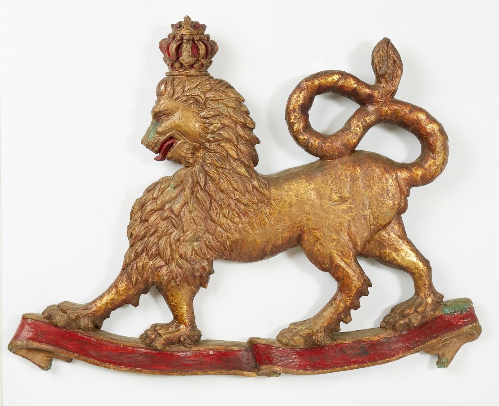 Painted and Parcel Gilt Lion Wall Plaque (1 of 3)