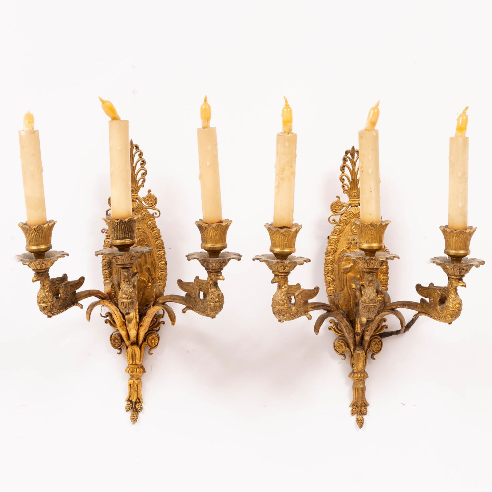 Pair of Empire Style Gilt-Bronze Three-Light Wall Lights (1 of 7)
