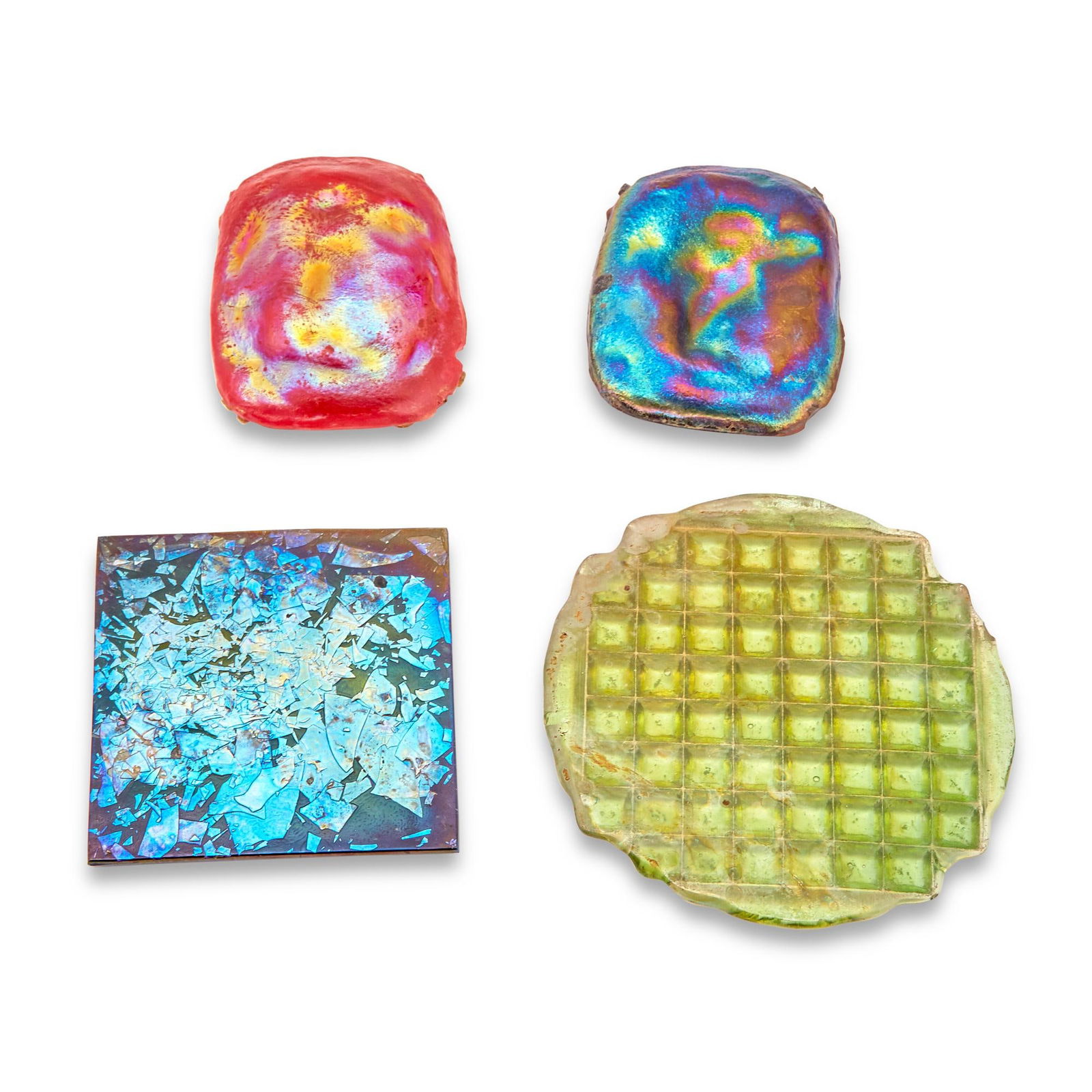 Group of Four American Iridescent Molded Glass Tiles Attributed to Tiffany Studios, first quarter (1 of 1)