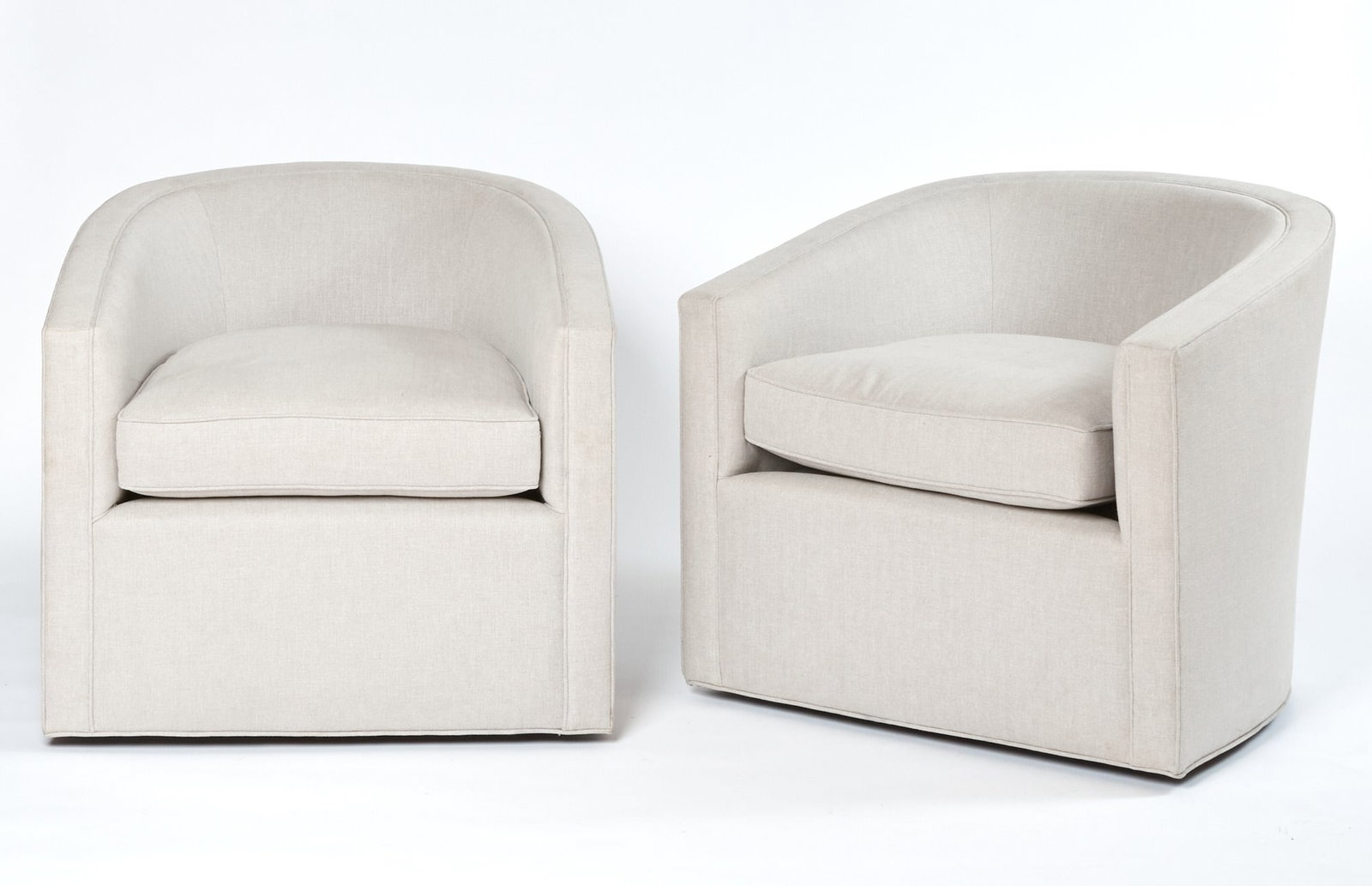 Pair of Upholstered Round Back Chairs: Height 29 inches, width 32 1/2 inches, depth of seat 26 inches, height of seat 19 inches. Qty: (PR)