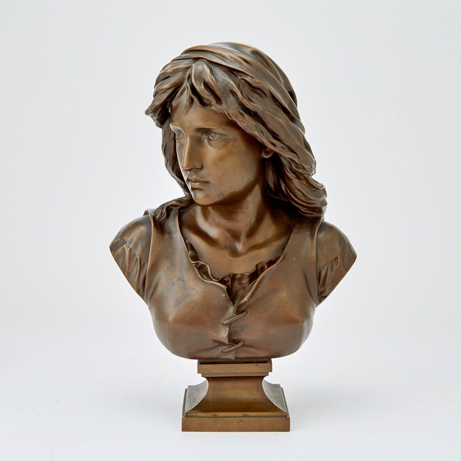 French Patinated Bronze Bust of a Woman After Eugène Aizelin, cast by F. Barbedienne, late (1 of 4)