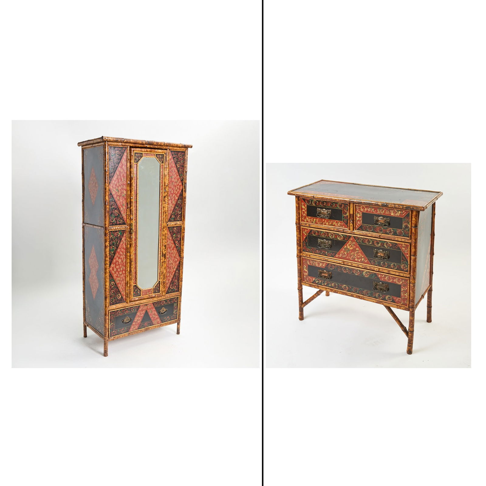 Edwardian-Style Bamboo and Japanese Lacquer Armoire (1 of 17)