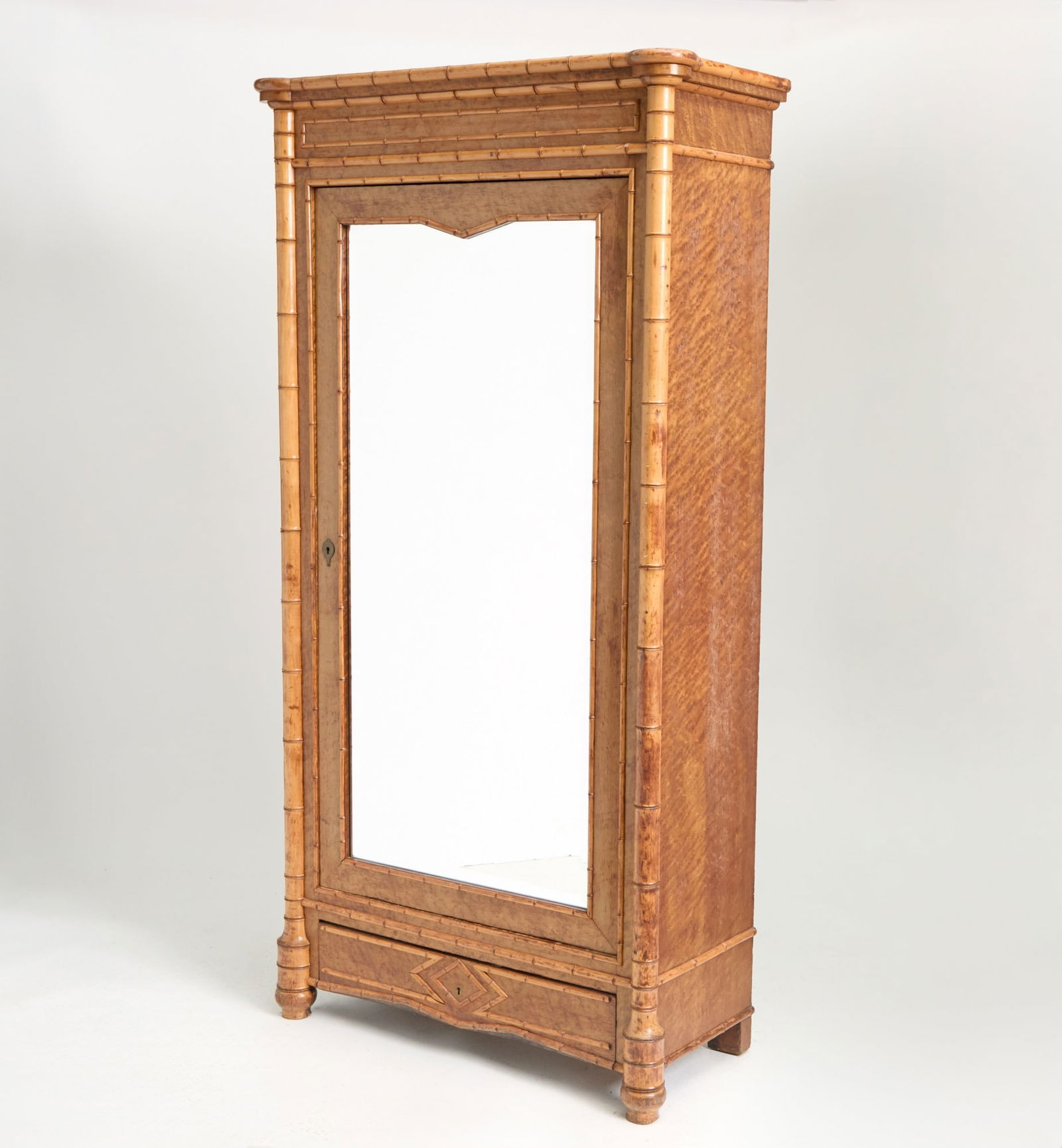 Victorian Faux Bamboo and Brid's Eye Maple Armoire (1 of 5)