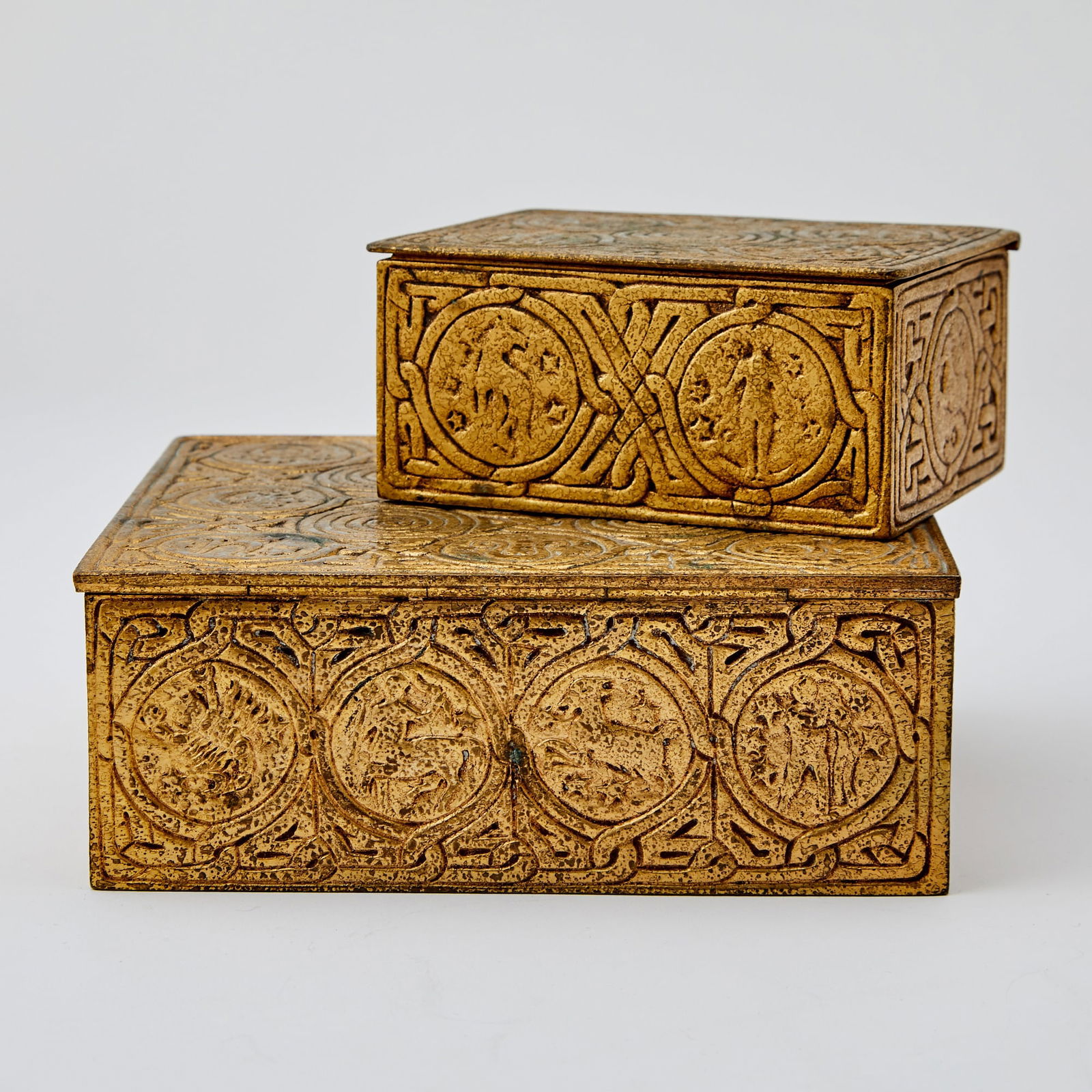 Two Tiffany Studios Gilt-Bronze Zodiac Pattern Desk Boxes (1 of 4)