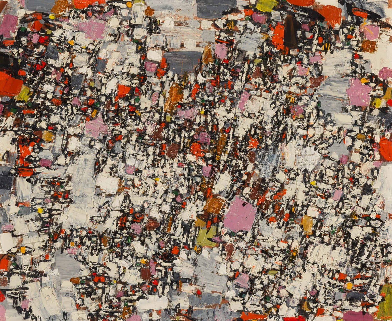 Natalia Dumitresco: Romanian/French, 1915-1997Composition No. 8, 1957Signed N. Dumitresco (ll), signed and inscribed Natalia Dumitresco 8 on the reverseOil on canvas15 x 18 inches (38 x 45.7 cm)Provenance: