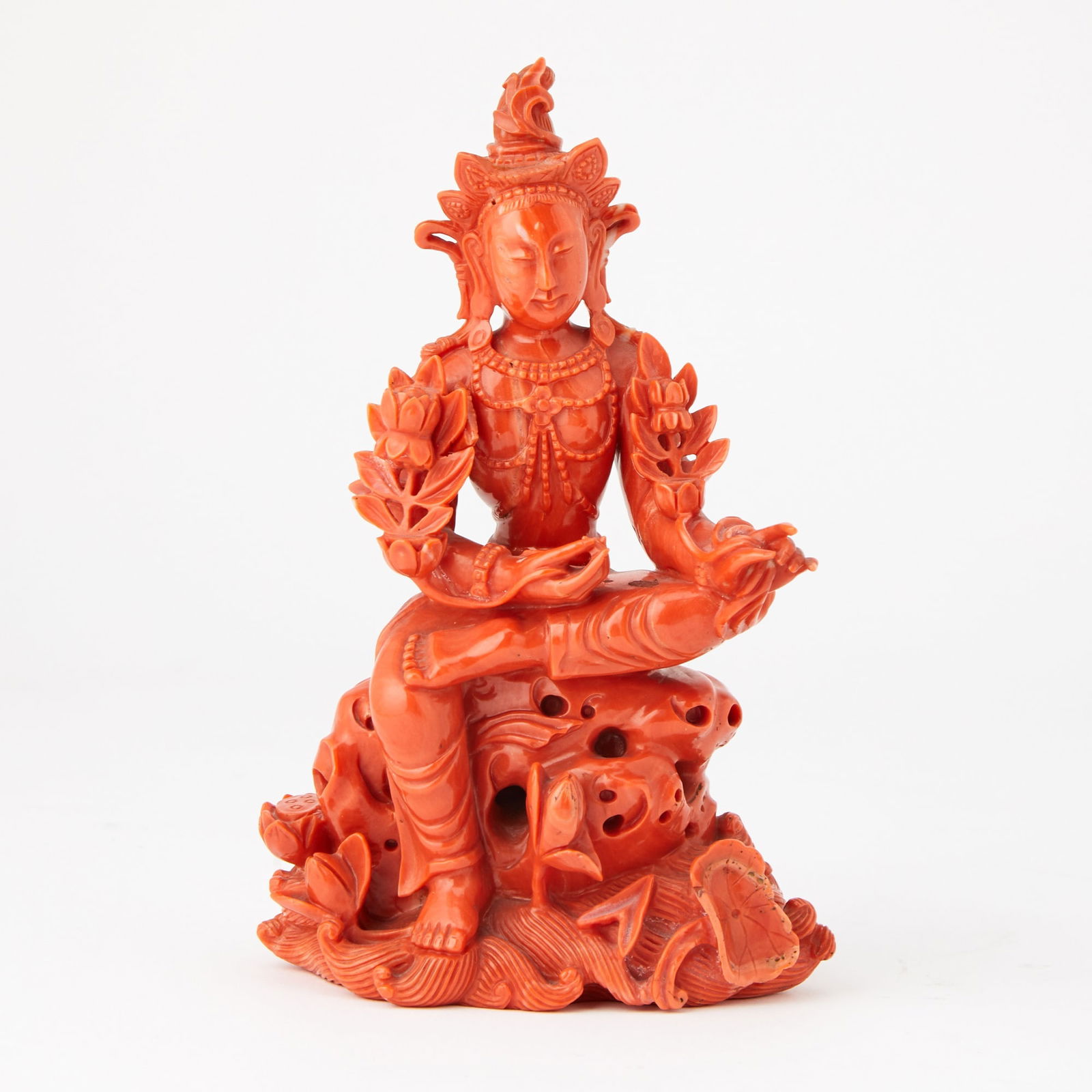 A Chinese Coral Carving of a Bodhisattva Qianlong Mark, Early 20th Century (1 of 4)