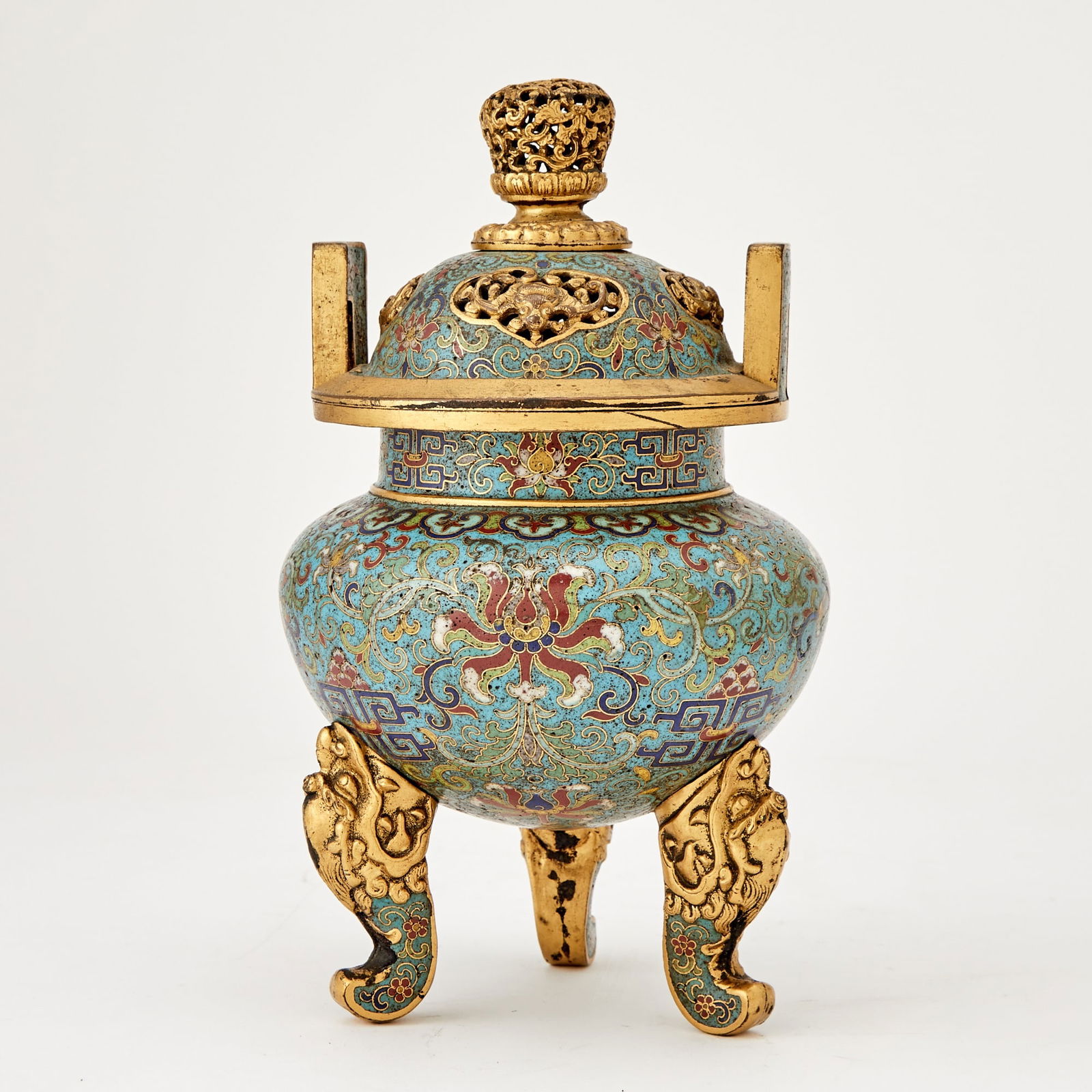 A Chinese Gilt Bronze and Cloisonne Enamel Tripod Censer 18th - 19th century (1 of 3)