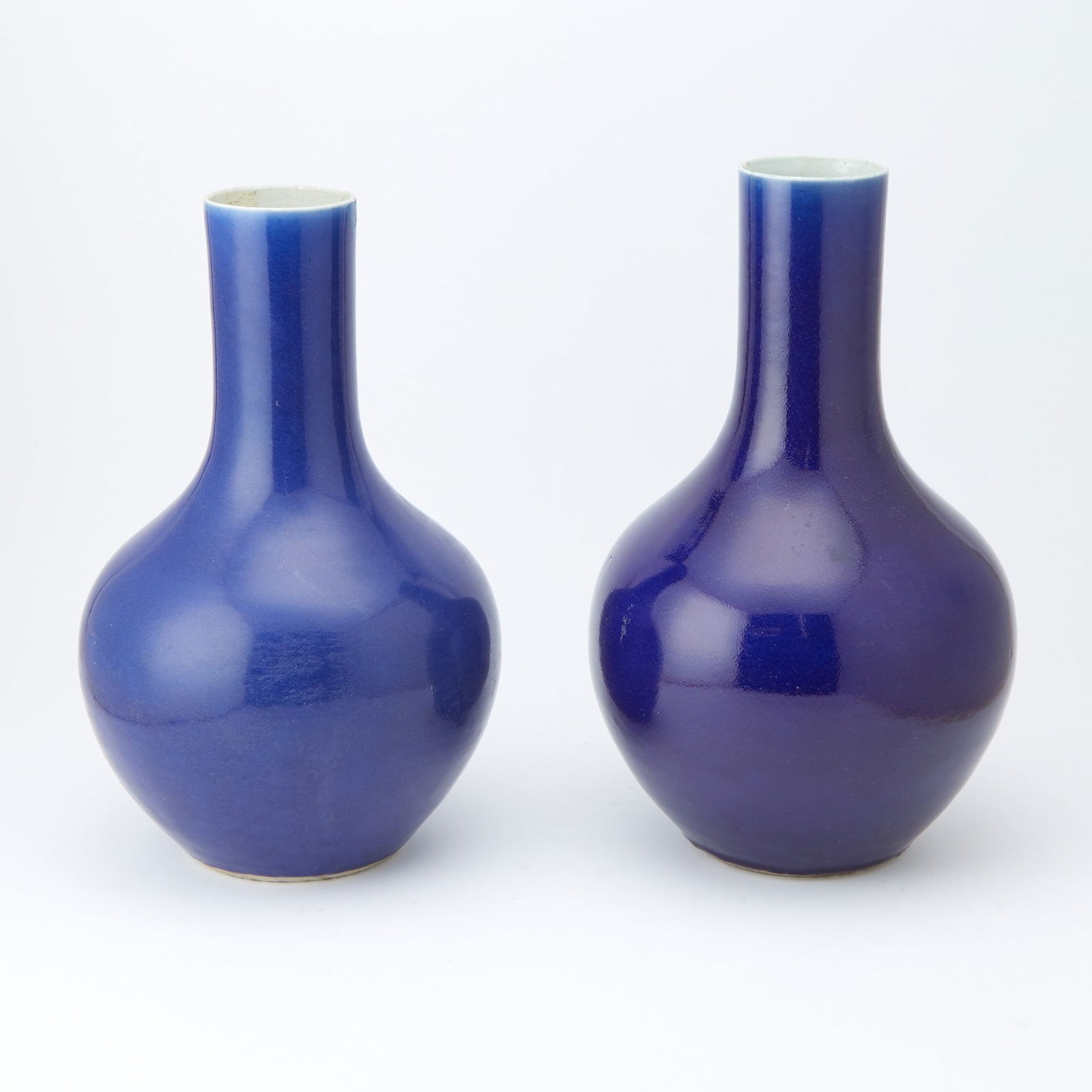Two Chinese Blue Glazed Porcelain Bottle Vases Qing Dynasty (1 of 3)