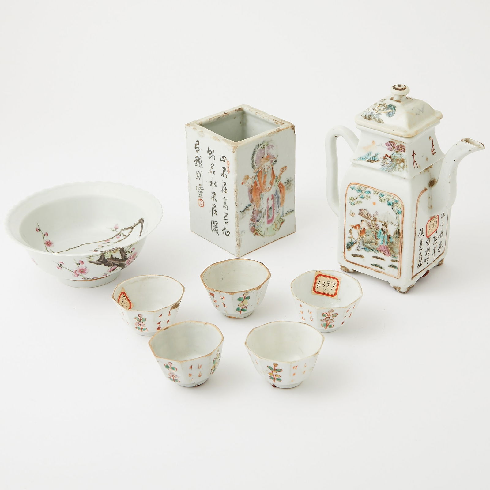 A Group of Eight Chinese Enameled Porcelain Vessels Republic Period (1 of 5)