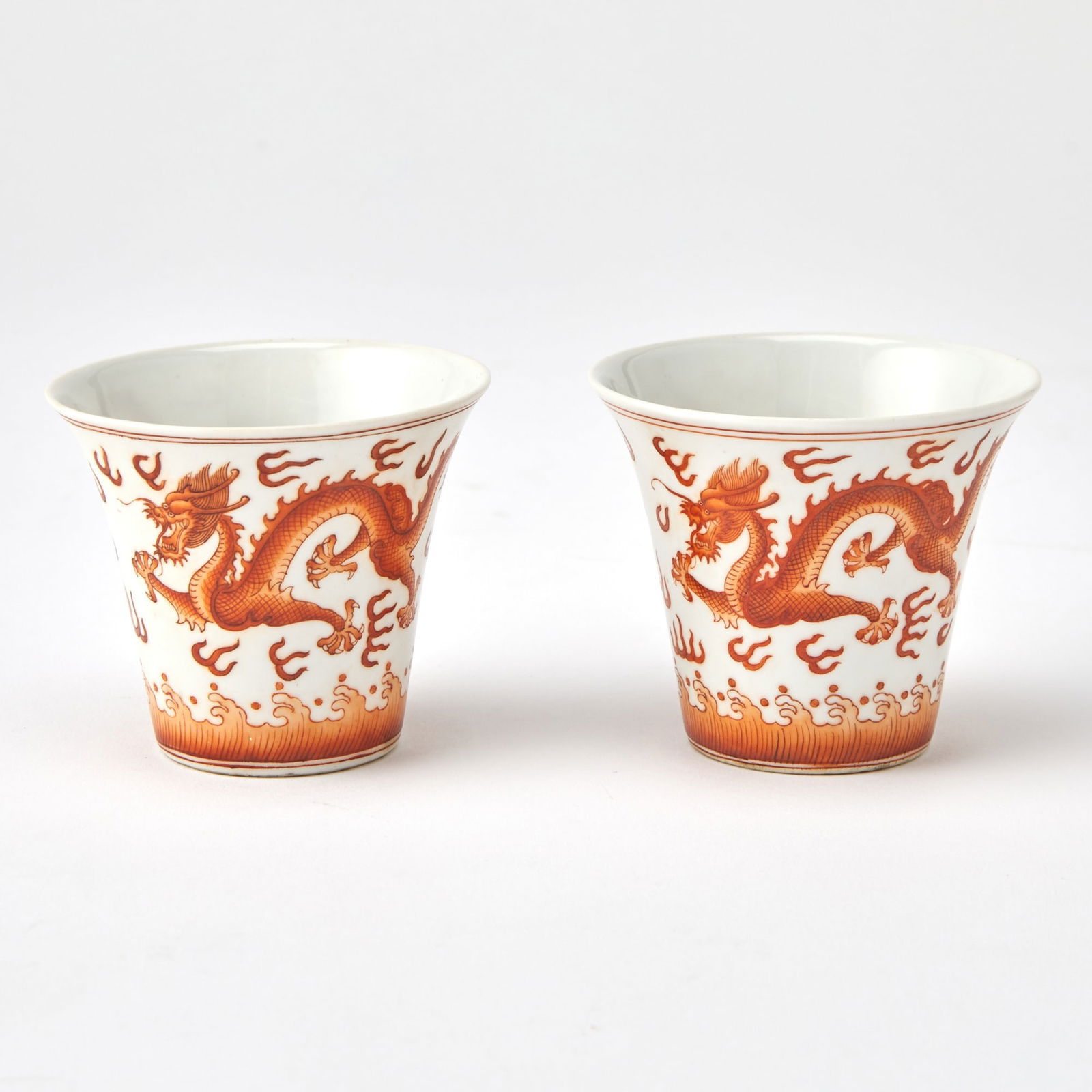 A Pair of Chinese Iron Red Decorated Porcelain Cups Guangxu Mark, Republic Period (1 of 6)
