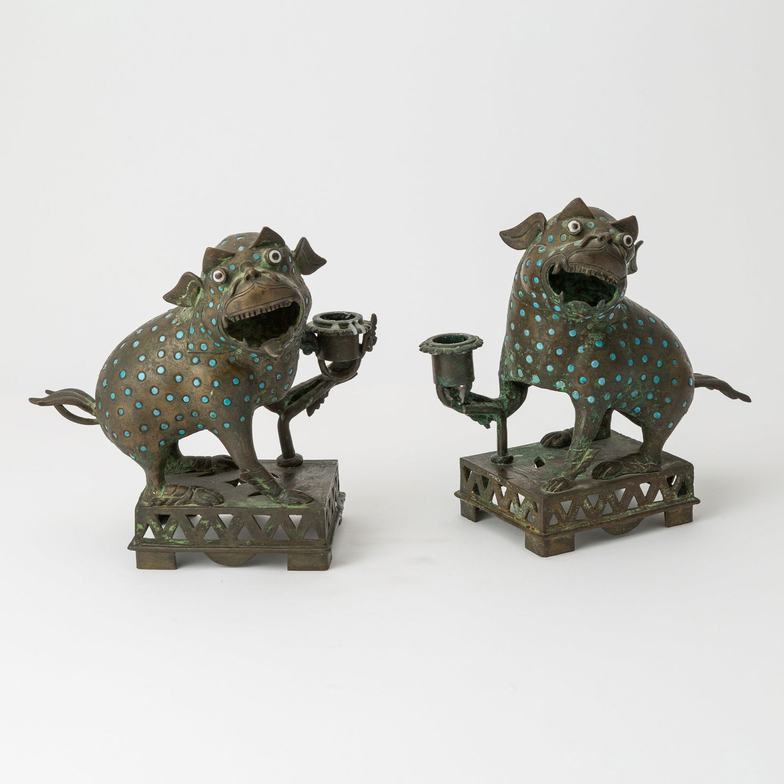 A Pair of Chinese Figural Bronze Candlesticks 19th Century (1 of 3)