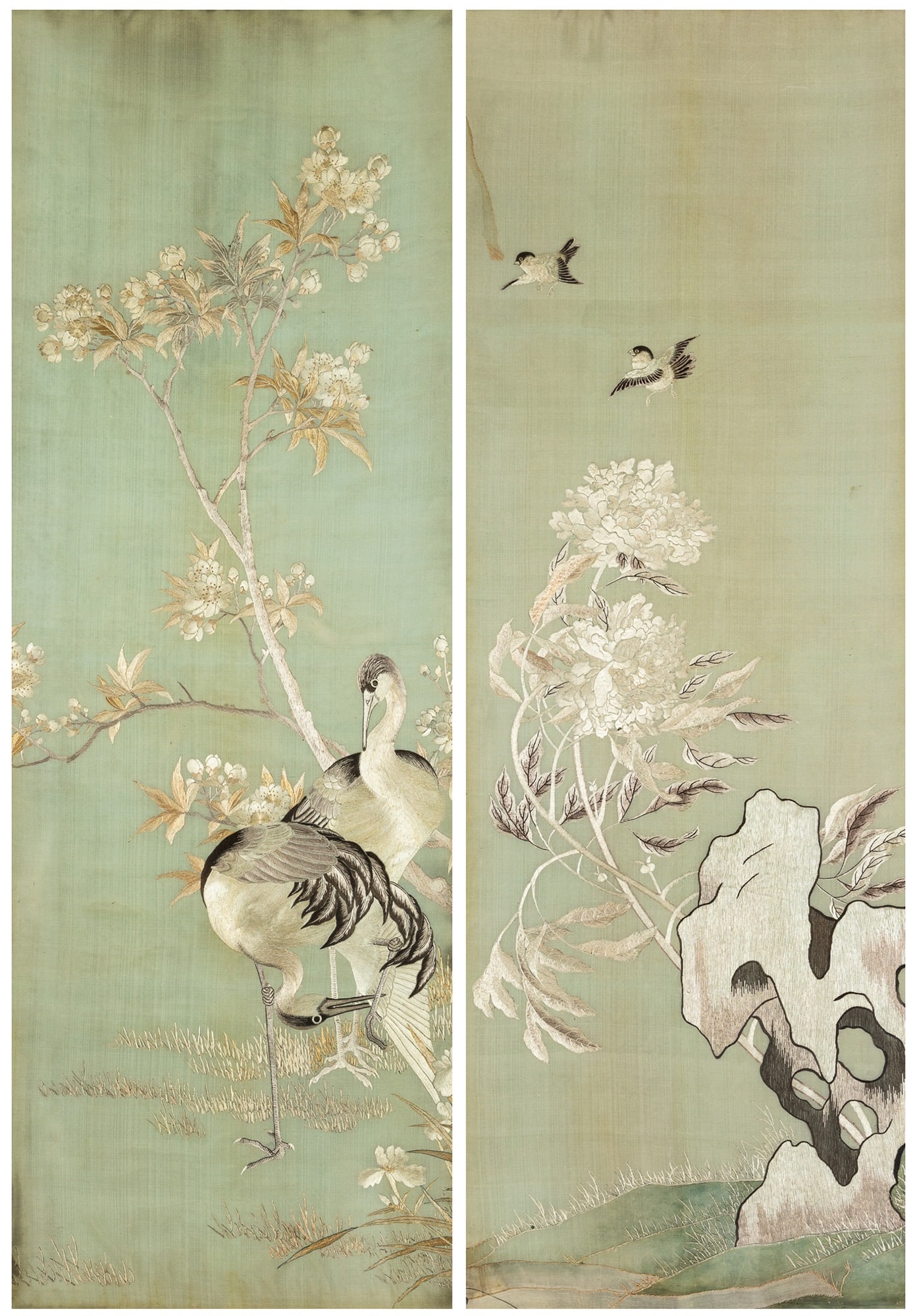 A Pair of Framed Chinese Embroidered Panels 19th - 20th Century (1 of 5)