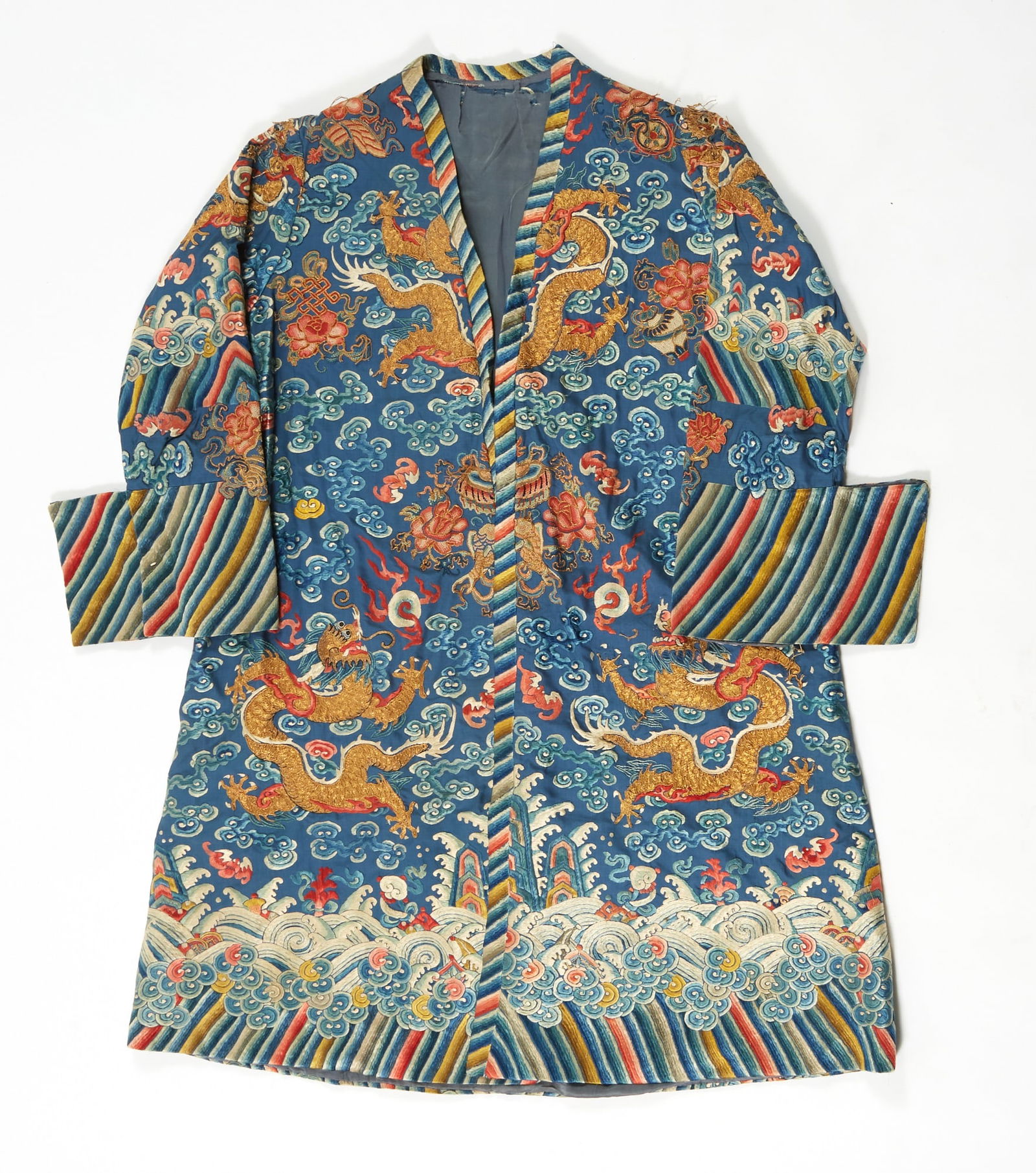 A Chinese Silk Embroidered Dragon Robe Qing Dynasty (1 of 1)