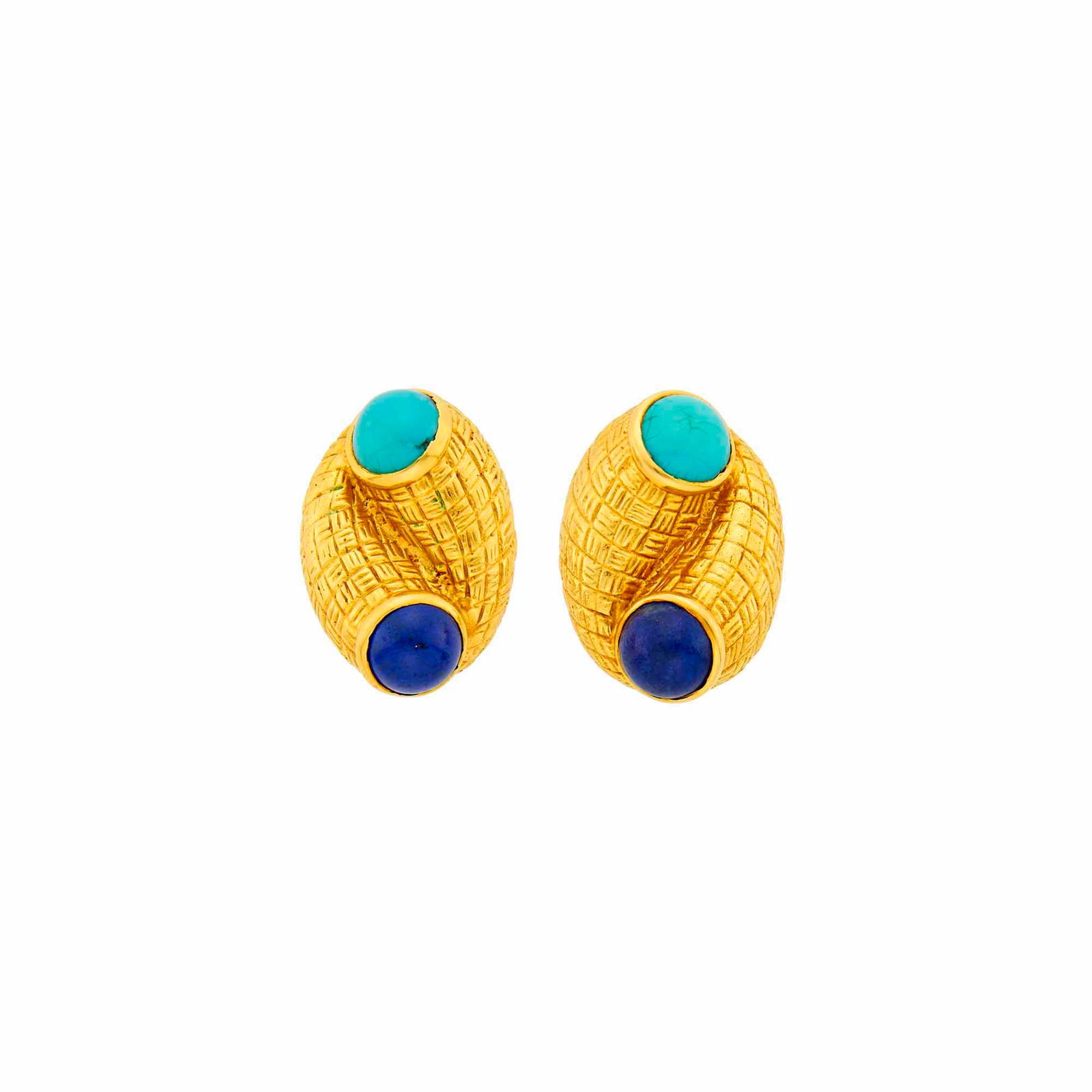 Tiffany & Co. Pair of Gold, Lapis and Turquoise Earclips