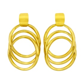 Pair of Oversized Oval Link Gold Pendant-Earrings