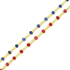 Pair of Gold, Ruby, Sapphire and Diamond Bracelets