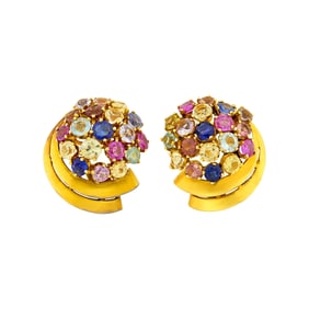 Pair of Gold and Multicolored Colored Stone Earclips