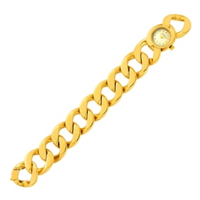 Gold Curb Link Bracelet-Watch