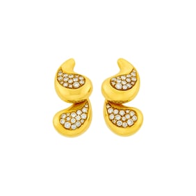Marina B Pair of Gold and Diamond Paisley Earclips