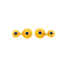 Cartier Pair of Fluted Gold and Cabochon Sapphire 'Pasha' Cufflinks