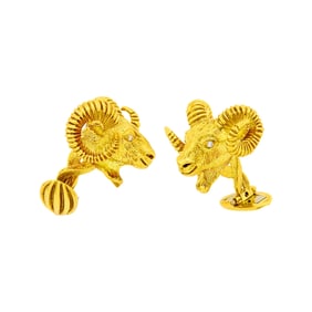Pair of Gold and Diamond Ram's Head Cufflinks