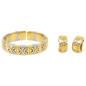 Gold and Stainless Steel Bracelet and Pair of Half-Hoop Earclips