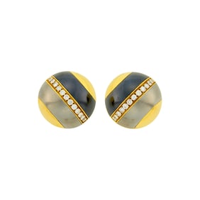 Pair of Gold, Hematite, Stainless Steel and Diamond Bombé Earclips