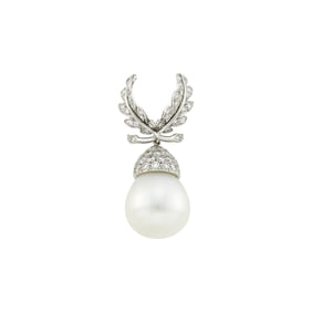 Verdura White Gold, South Sea Cultured Pearl and Diamond Pendant