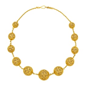 High Karat Gold Filigree Ball Chain Necklace