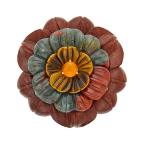 Bettina for Seaman Schepps Carved Wood, Jasper, Tiger's Eye and Cabochon Citrine 'Bettina's Flowers'