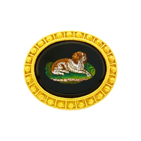Elizabeth Locke Gold, Black Onyx and Micromosaic Dog Pendant Clip-Brooch