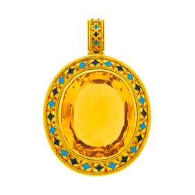Antique Gold, Citrine and Enamel Pendant