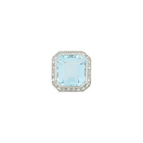 Gold, Platinum, Aquamarine and Diamond Ring