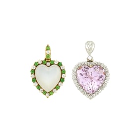 Antique Moonstone, Demantoid Garnet and Diamond Heart Pendant-Pin and Bailey Banks & Biddle Kunzite